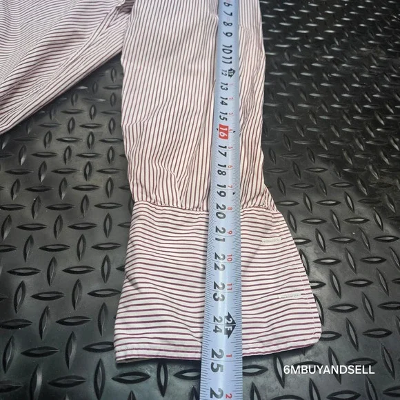 Hilditch & Key Mens Dress Shirt 16 Burgundy White Stripe French Cuff England - Picture 12 of 13